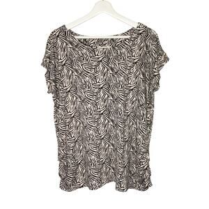 FLT Studio Cream Black Zebra Print Blouse Top Sleeve Cutout Grommet Detail XL